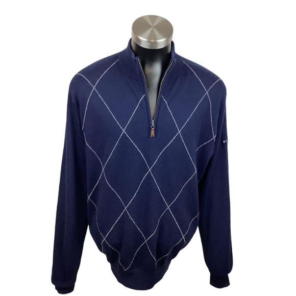 Peter Millar Extra Fine Italian Merino Wool 1/2 Zip Argyle Sweater. Like New